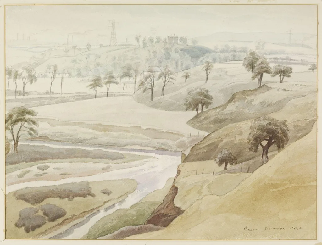 Medlock Valley, Daisy Nook, Oldham, by Dawson, watercolor, 1940