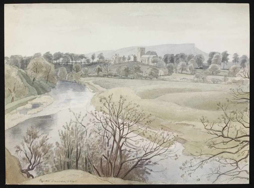 The Ribble at Great Mitton near Clitheroe, by Dawson, watercolor, 1940