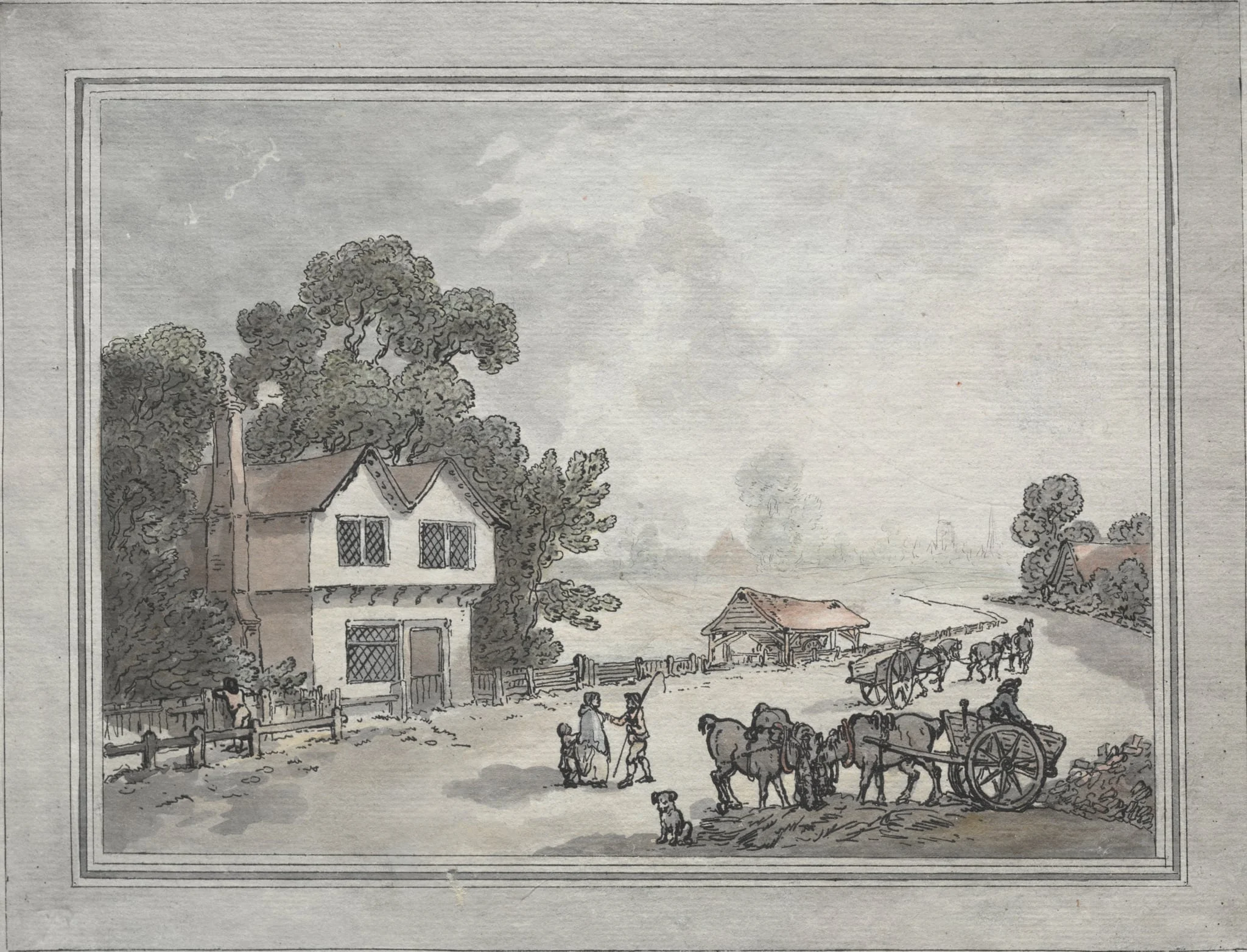 Horses and Carts on a Country Road, detail