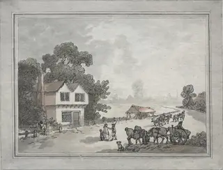 Horses and Carts on a Country Road, by Thomas Rowlandson, 1801