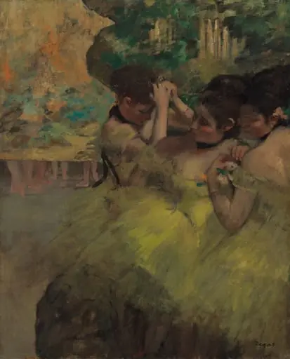 Yellow Dancers (In the Wings), by Edgar Degas, oil, 1875