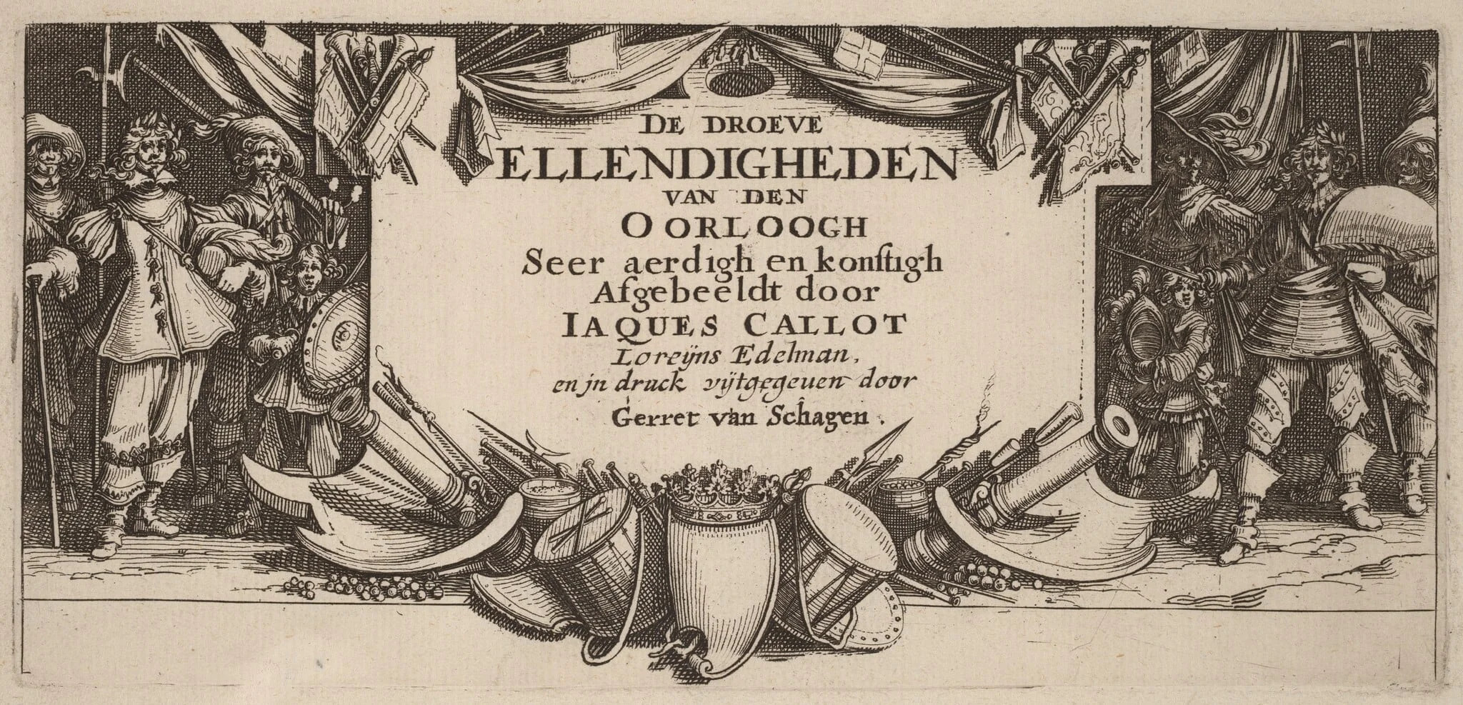 Title Page for "De droeve Ellendigheden van den Oorloogh", detail