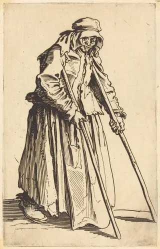 Beggar Woman with Crutches, by Jacques Callot, ink, 1622
