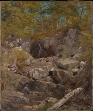A Study of Trap Rock (Buttermilk Falls), by John Henry Hill, oil, 1863