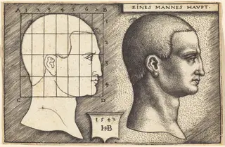 Two Profile Studies of a Man's Head, by Sebald Beham, ink, 1542