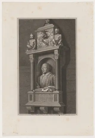Shakespeare Monument in Church at Stratford-on-Avon, by James Neagle, ink, 1796