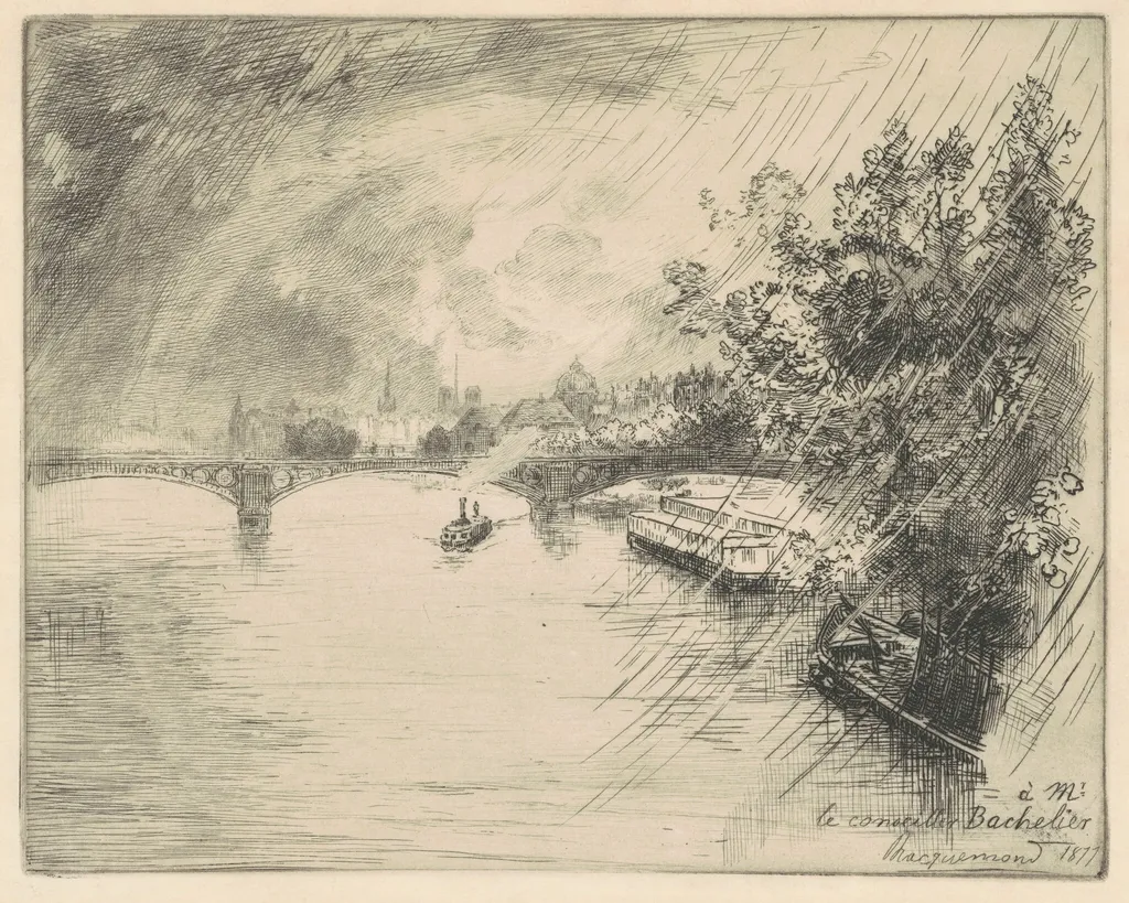 View of the Pont des Saints-Pères, by Félix Bracquemond, ink, 1877