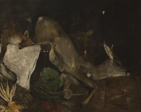 Jagdstillleben mit Fuchs und Rehbock, detail
