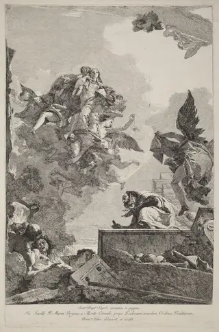 The Madonna del Carmelo Appearing to Saint Simon Stock, by Giovanni Domenico Tiepolo, ink, 1759