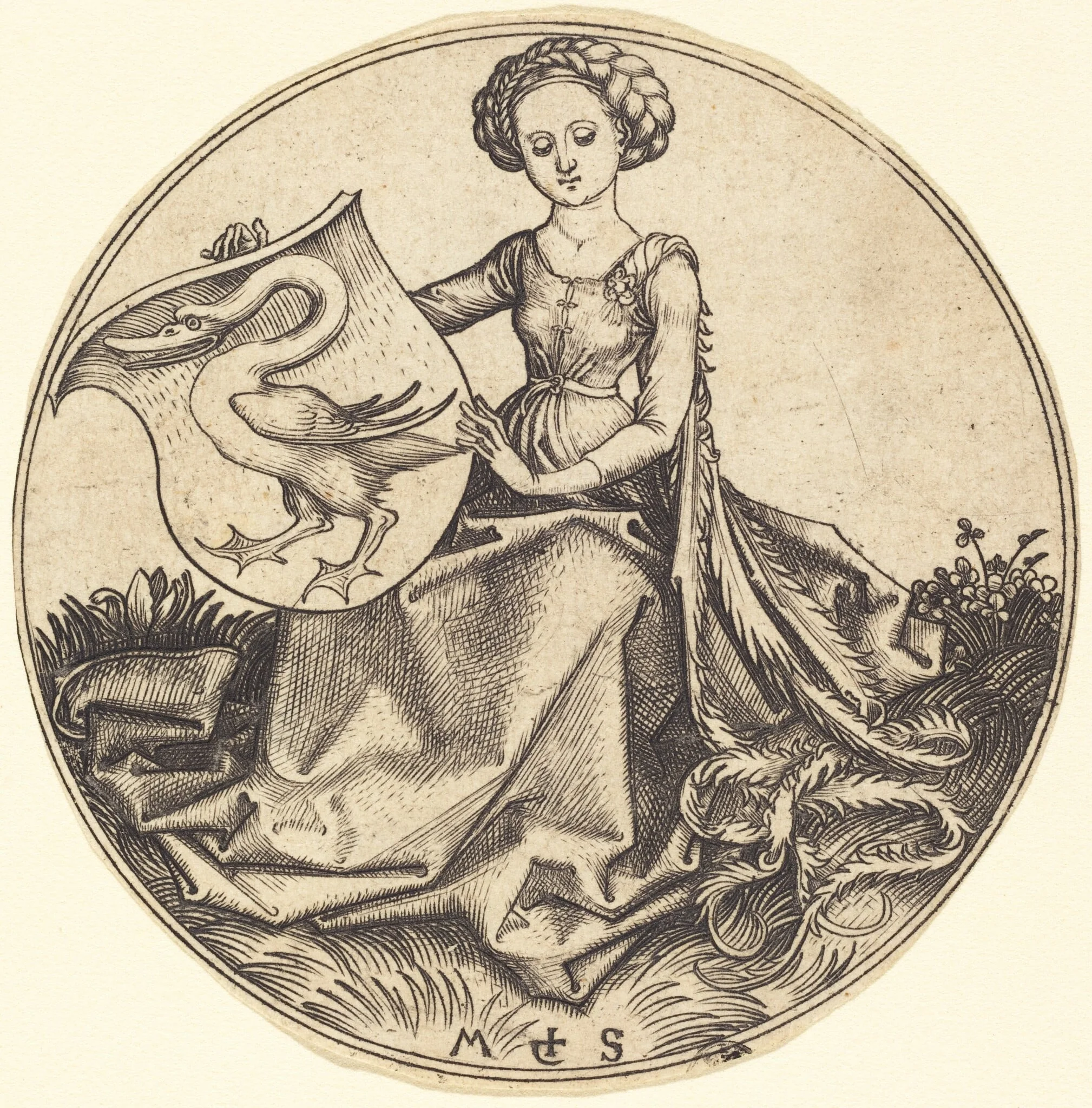 Shield with Swan, Held by Woman, detail