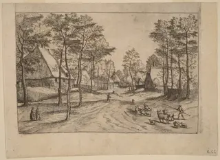 Village Street, by Johannes van Doetechum the Elder, ink, 1560