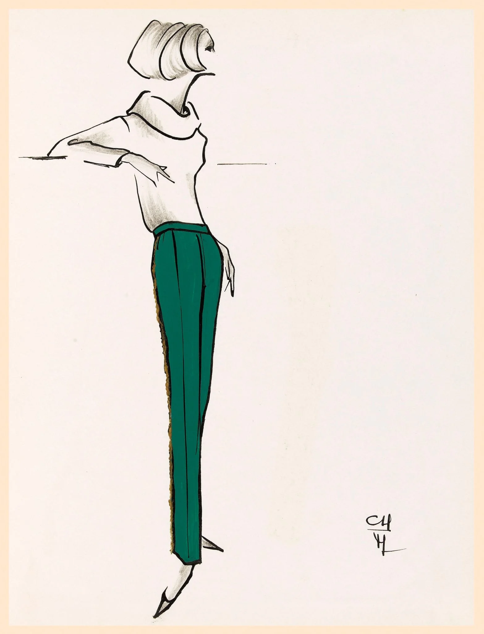 Pantalon vert sapin à pli, detail