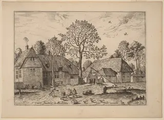 Farms with Draw Well, by Johannes van Doetechum the Elder, ink