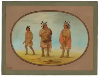 Two Weeah Warriors and a Woman, by George Catlin, oil, 1865