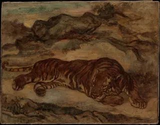 Tiger in Repose, by Antoine-Louis Barye, oil, 1850