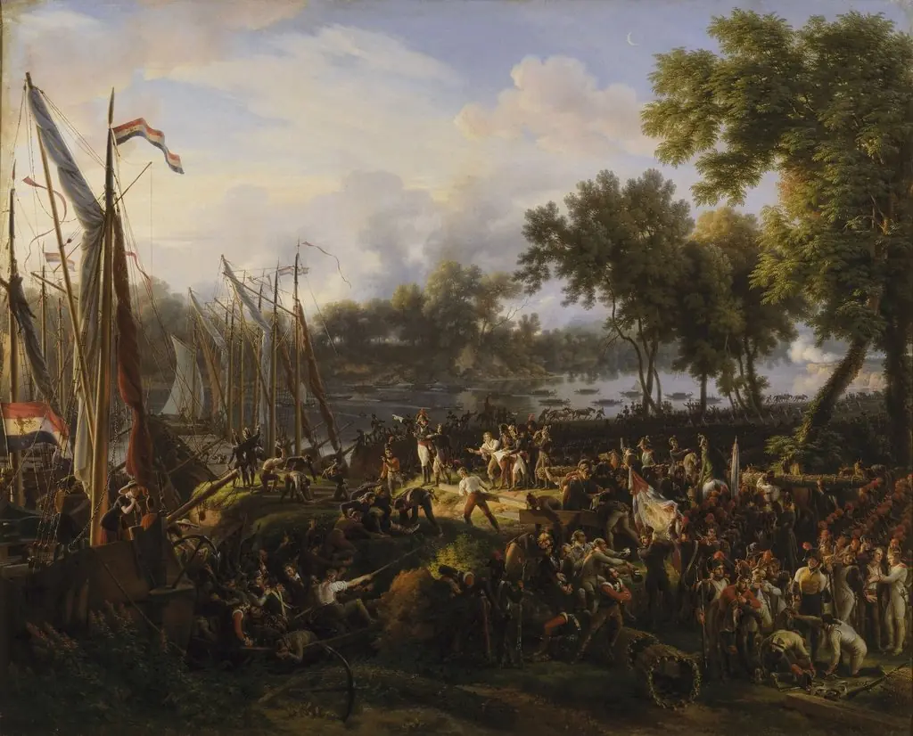 Passage du Rhin par l'armée française à Dusseldorf, 6 septembre 1795, by Baron Lejeune Louis-François, oil, 1821