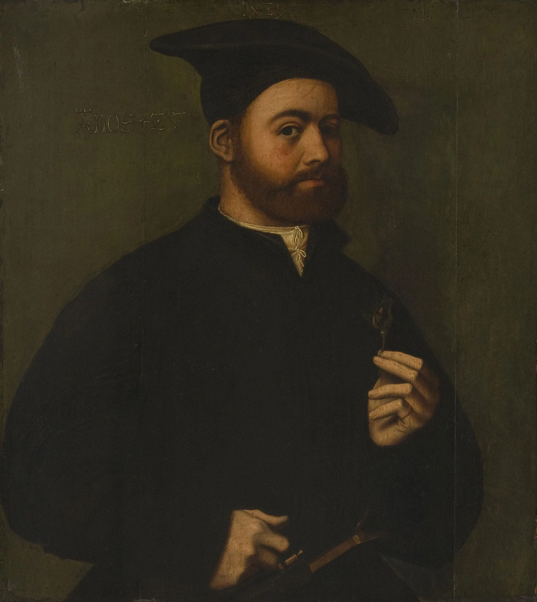 Portrait of a Man Holding a Rose, detail