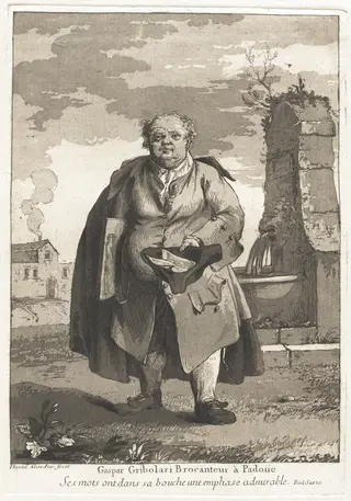 Gaspar Gribolari brocanteur à Padoue (Gaspar Gribolari, Secondhand Dealer in Padua), by Giovanni David, ink, 1775
