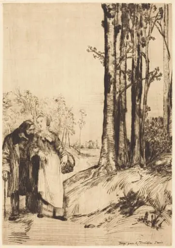 Stroll of the Convalescent (La promenade du convalescent), by Alphonse Legros, ink, 1874