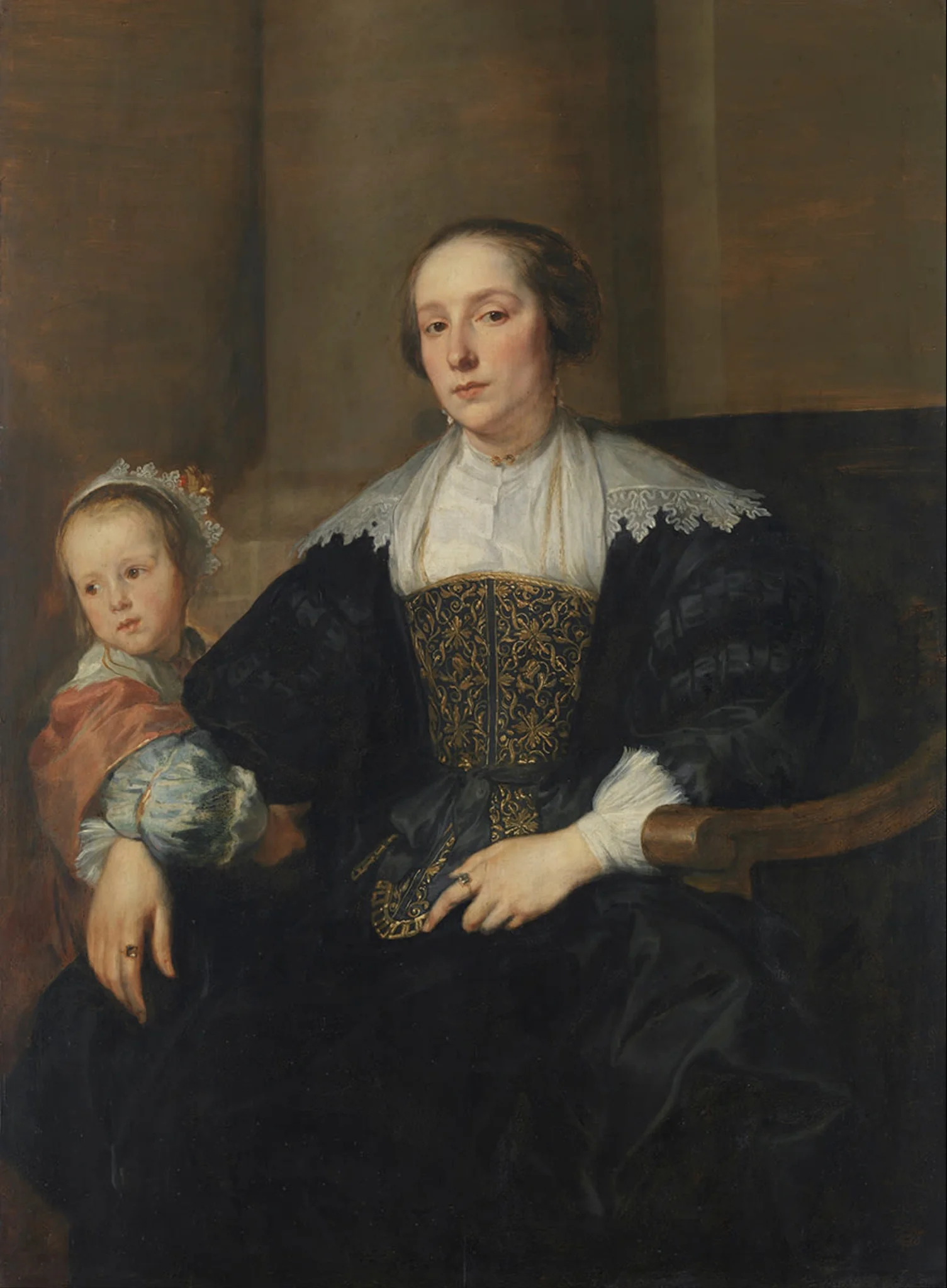Portrait of Anna van Thielen, wife of the painter Theodoor Rombouts with their daughter, detail