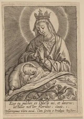 Ecce tu pulcher es Dilecte ..., by Hieronymus Wierix, ink, 1586