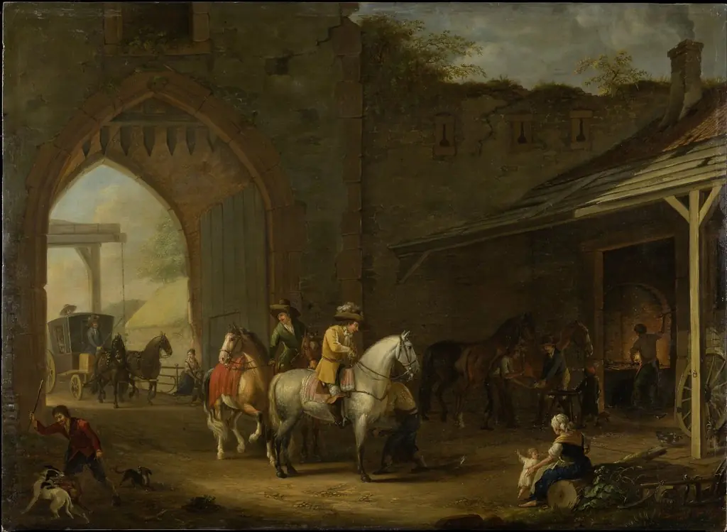 Horsemen at the Blacksmith's, by Johann Georg Pforr, unspecified, 1794