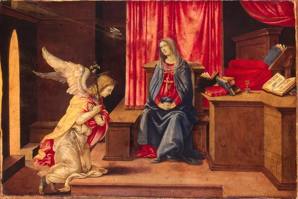 The Annunciation, by Filippino Lippi, tempera, 1498