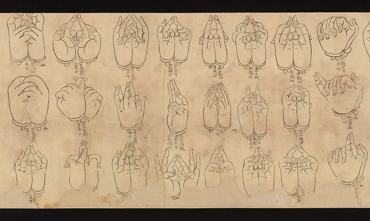 白描印相図巻|Scroll of Mudras, detail
