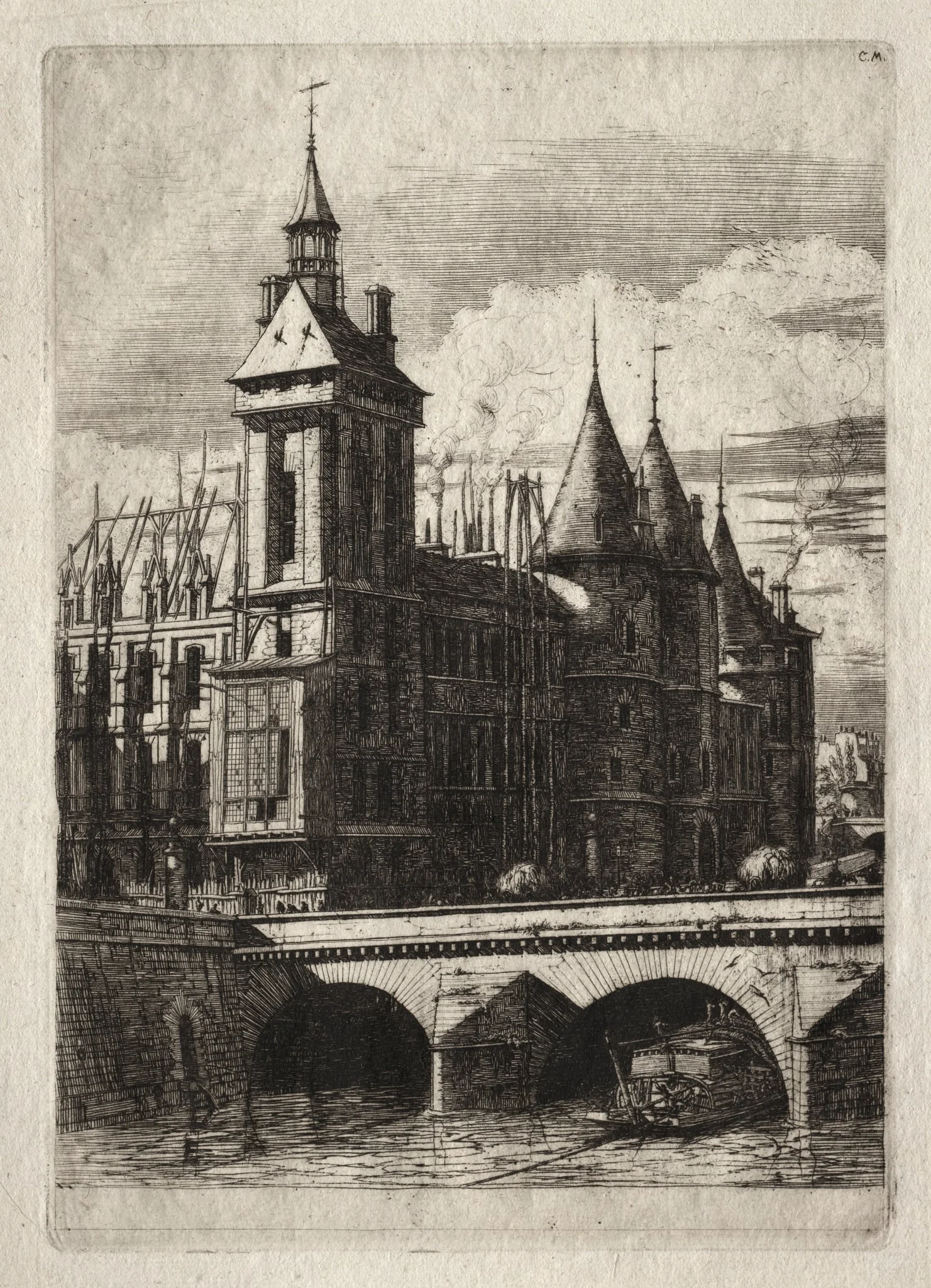 Etchings of Paris: The Clock Tower, detail