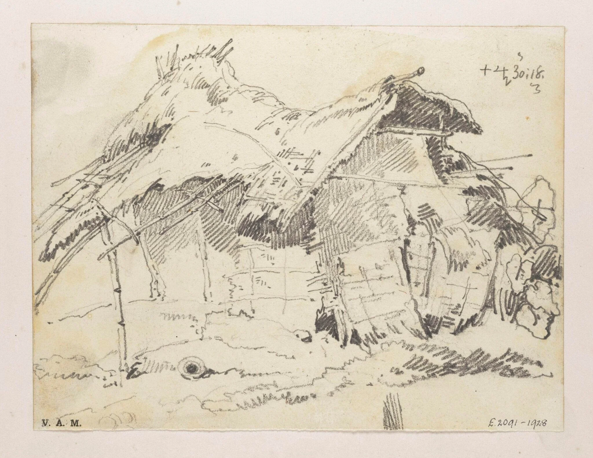 A dilapidated Indian village dwelling, detail