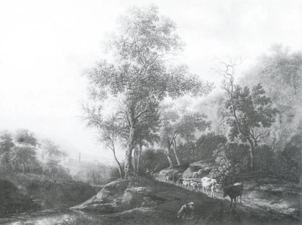 River Landscape with Cattle, detail