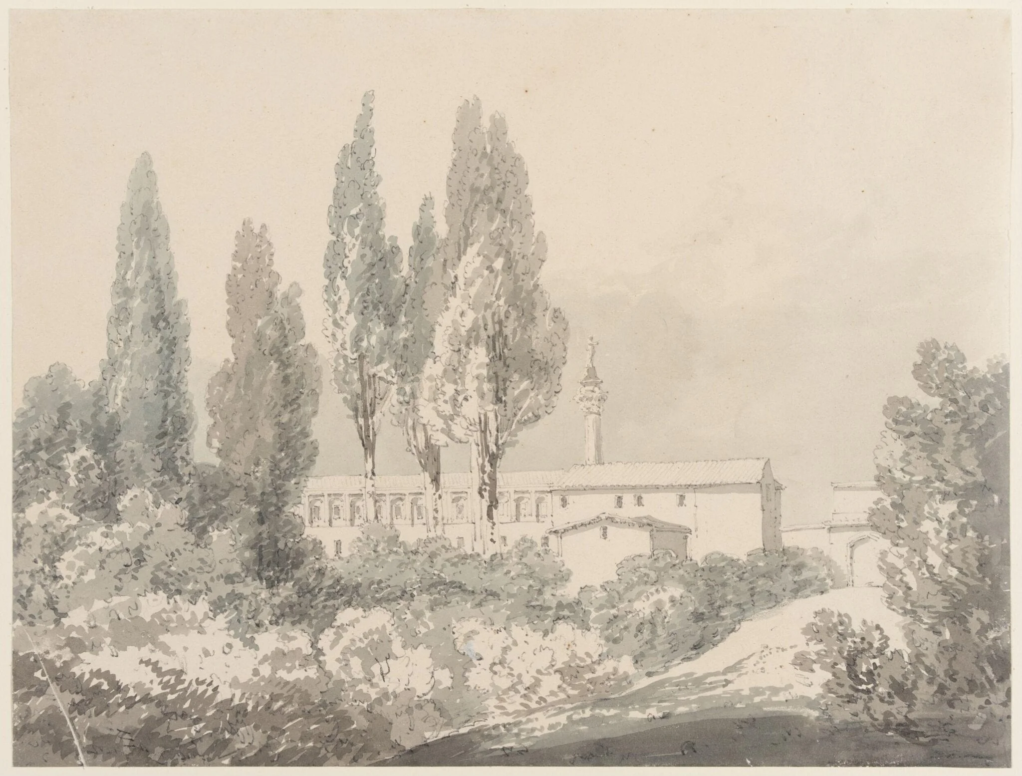 Landscape with Trees, Italian Buildings and Column, detail