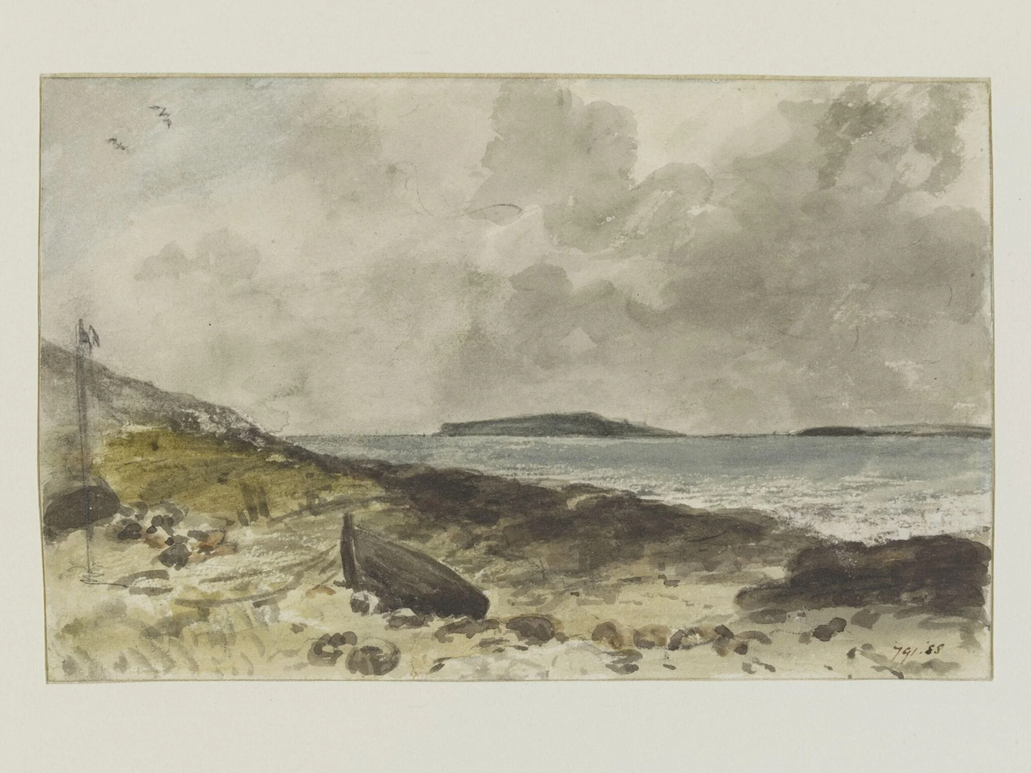 Coast scene near Osmington, with Portland Island in the distance, detail