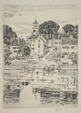 The Church Tower, Portsmouth, by Childe Hassam, ink, 1921