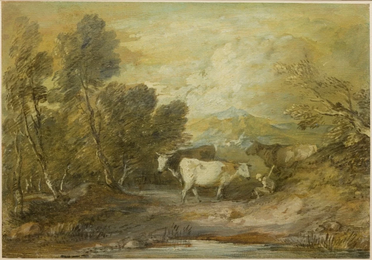 A Herdsman with Three Cows by an Upland Pool, detail