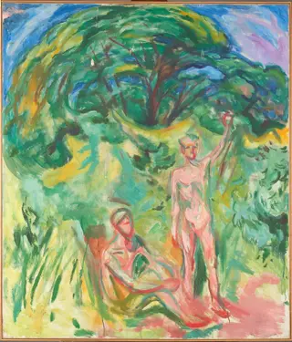 Naked Men in the Woods, by Edvard Munch, oil, 1919