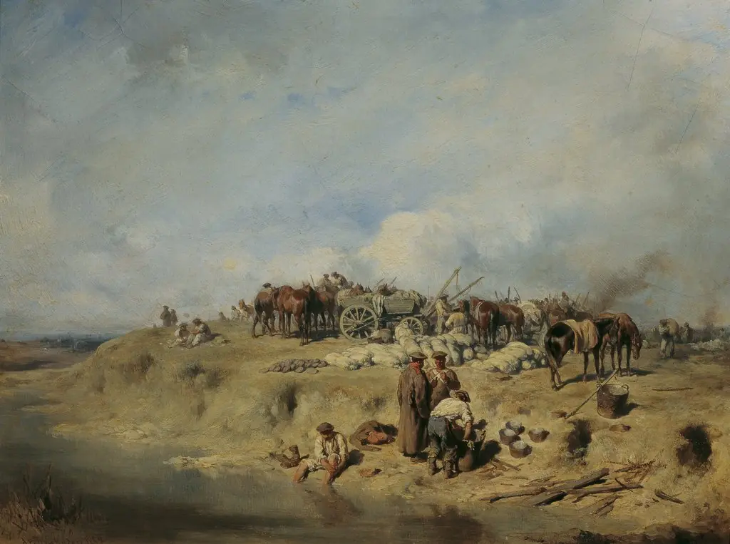 Bivouac of Russian Soldiers, by August von Pettenkofen, unspecified, 1852