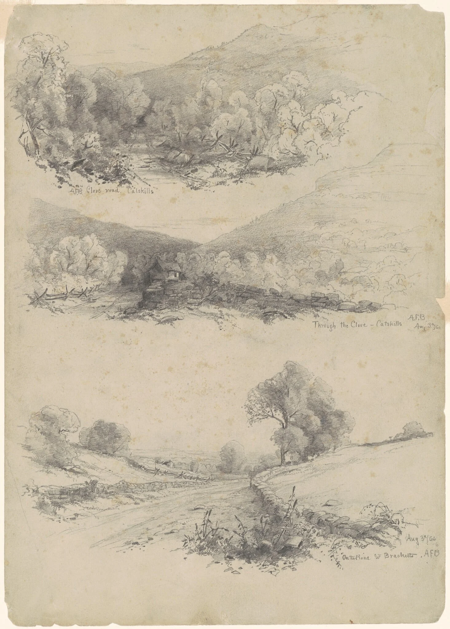 Clove Road, Catskills; Through the Clove—Catskills; and On the Road to Bracketts [recto], detail