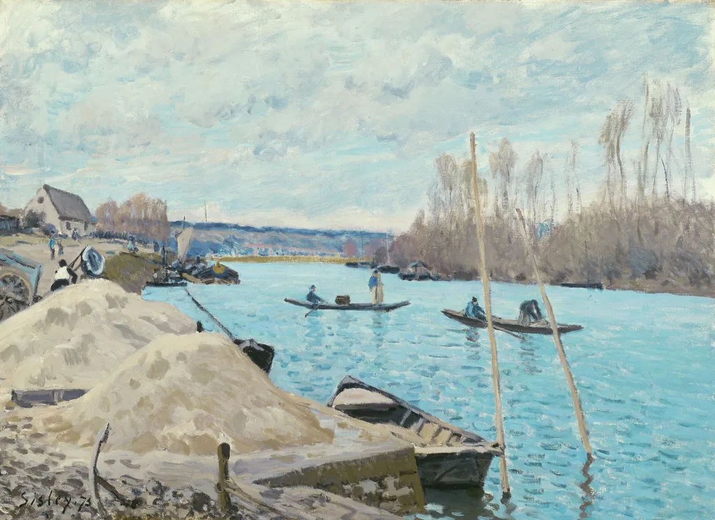 The Seine at Port-Marly, Piles of Sand, by Alfred Sisley, oil, 1875