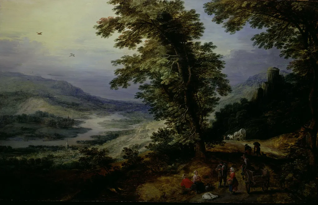 Mountain Road with Travelers, by Joos de Momper, II, oil, 1615