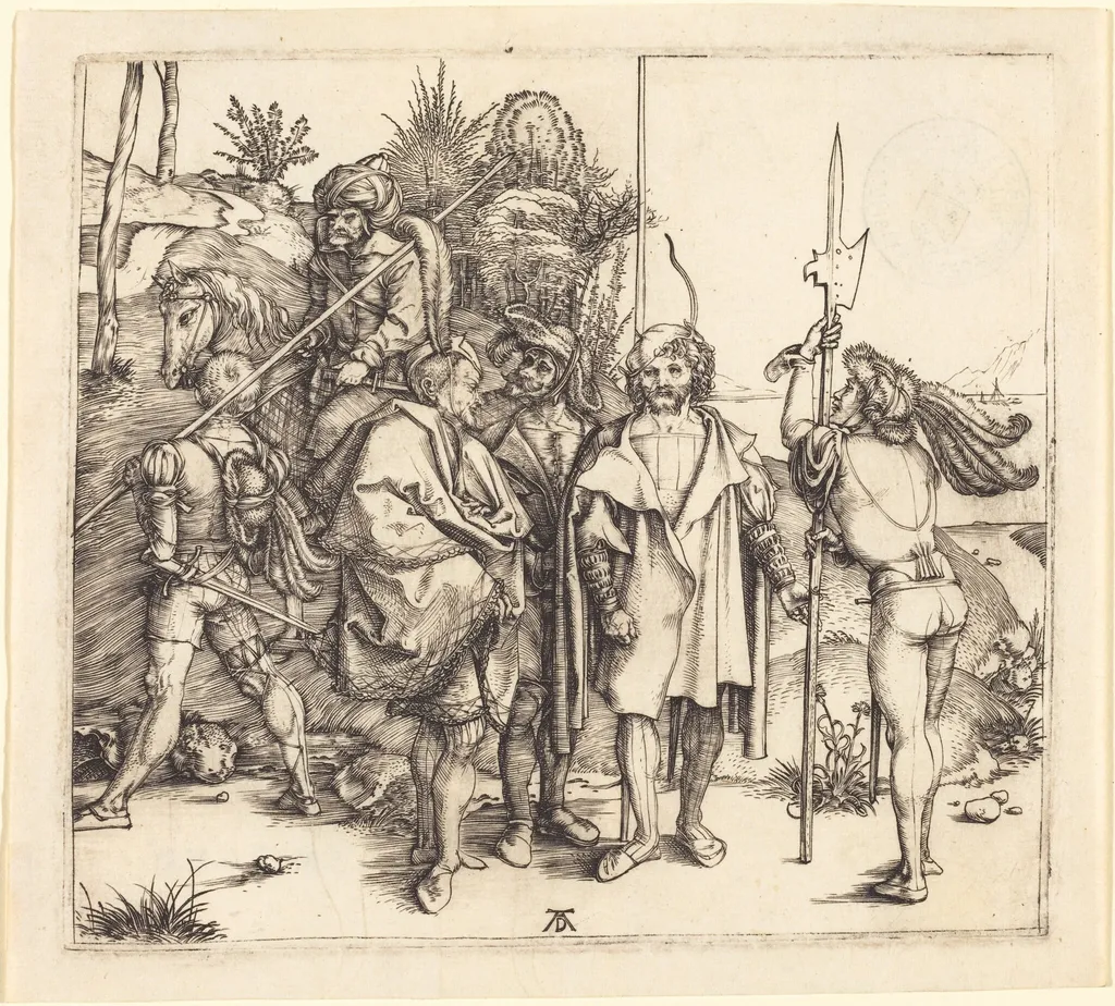 Five Soldiers and a Turk on Horseback, by Albrecht Dürer, ink, 1496
