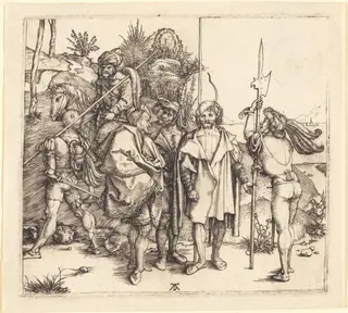 Five Soldiers and a Turk on Horseback, by Albrecht Dürer, ink, 1496