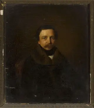 Portrait of a man in a coat with a fur collar, by Daniel Gevril, oil, 1849
