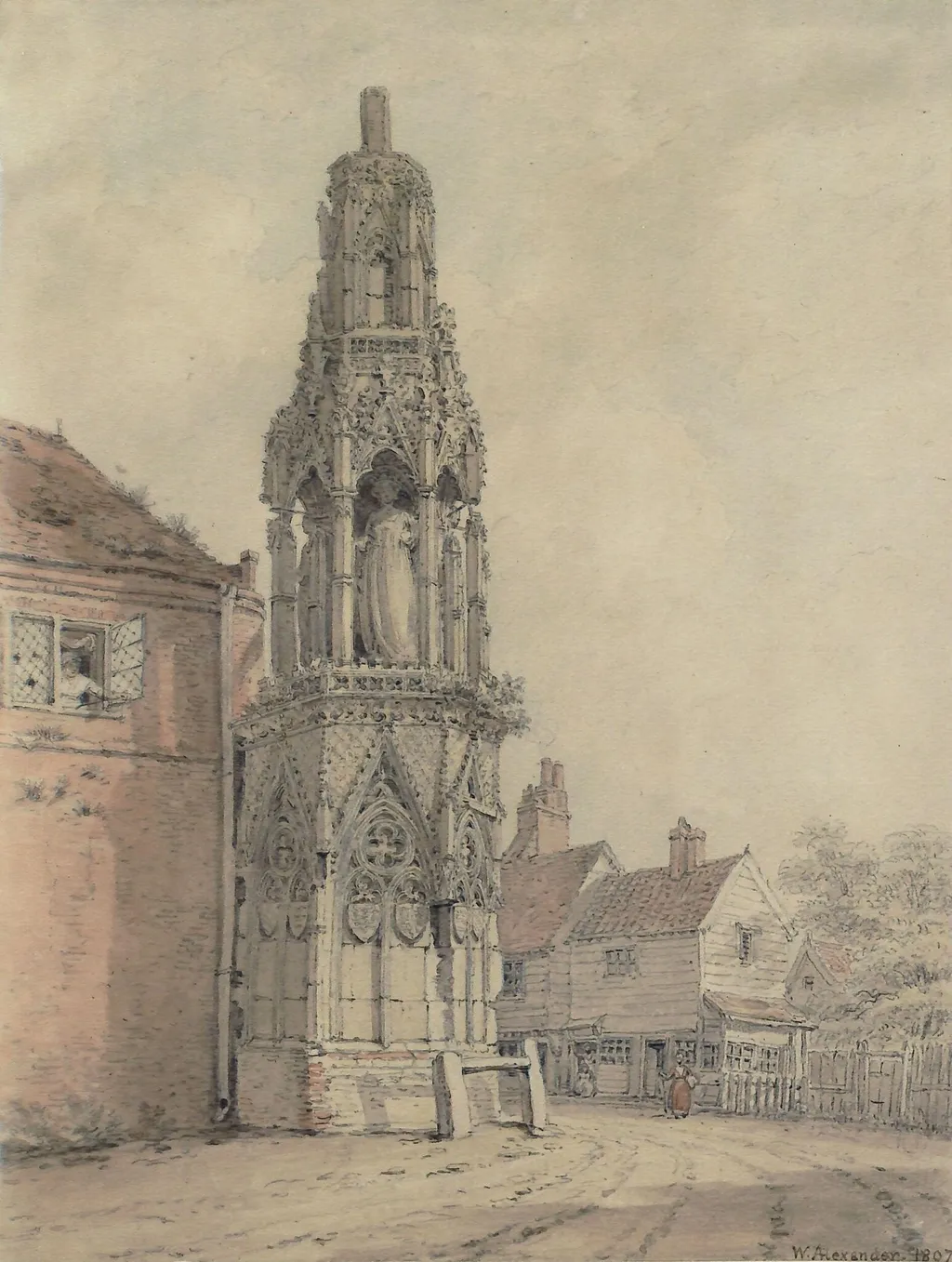 Waltham Cross, by William Alexander, watercolor