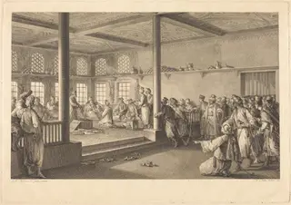 Réception de Choiseul-Gouffier chez Hassan-Tchousch-Oglou, by Antoine-Jean Duclos, ink, 1780