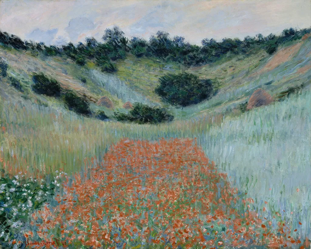 Poppy Field in a Hollow near Giverny, by Claude Monet, oil, 1893