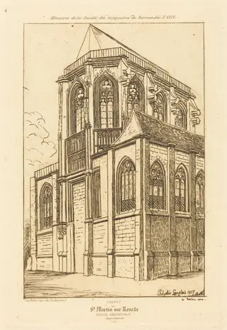 Chevet de St. Martin-sur-Renelle (The Apsis of the Church of St. Martin-sur-Renelle), by Charles Meryon, ink, 1860