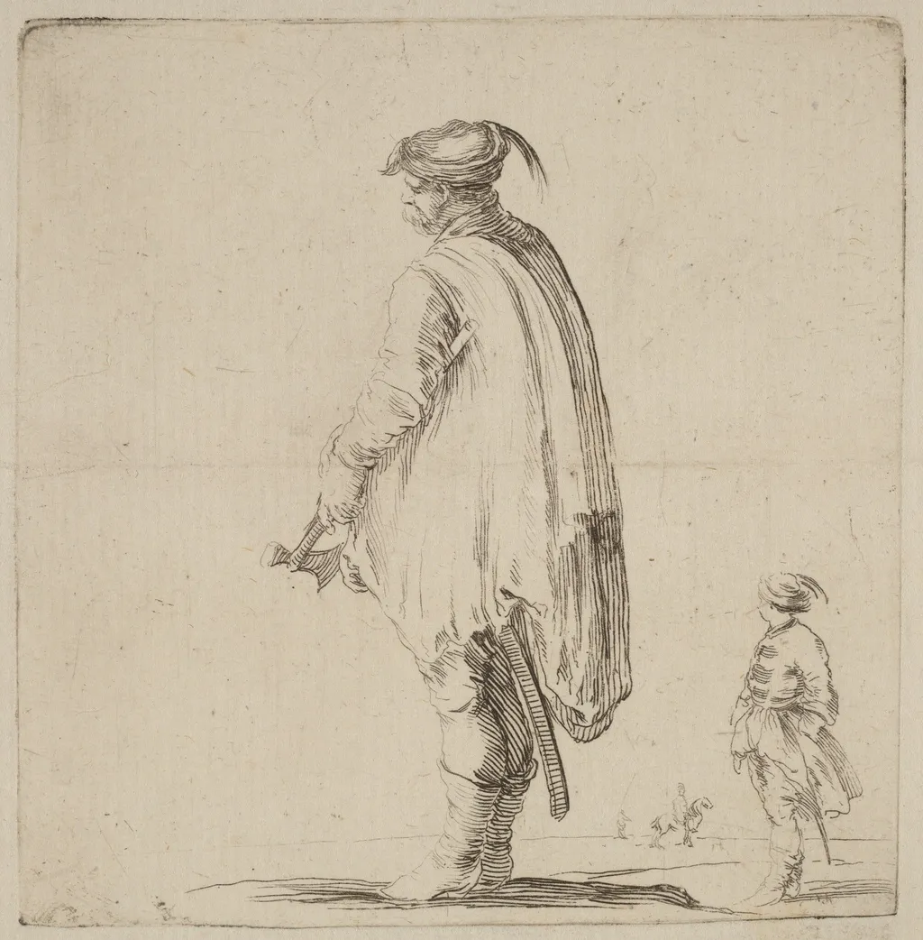 Pole Holding a Hatchet with His Left Hand, by Stefano Della Bella, ink, 1637
