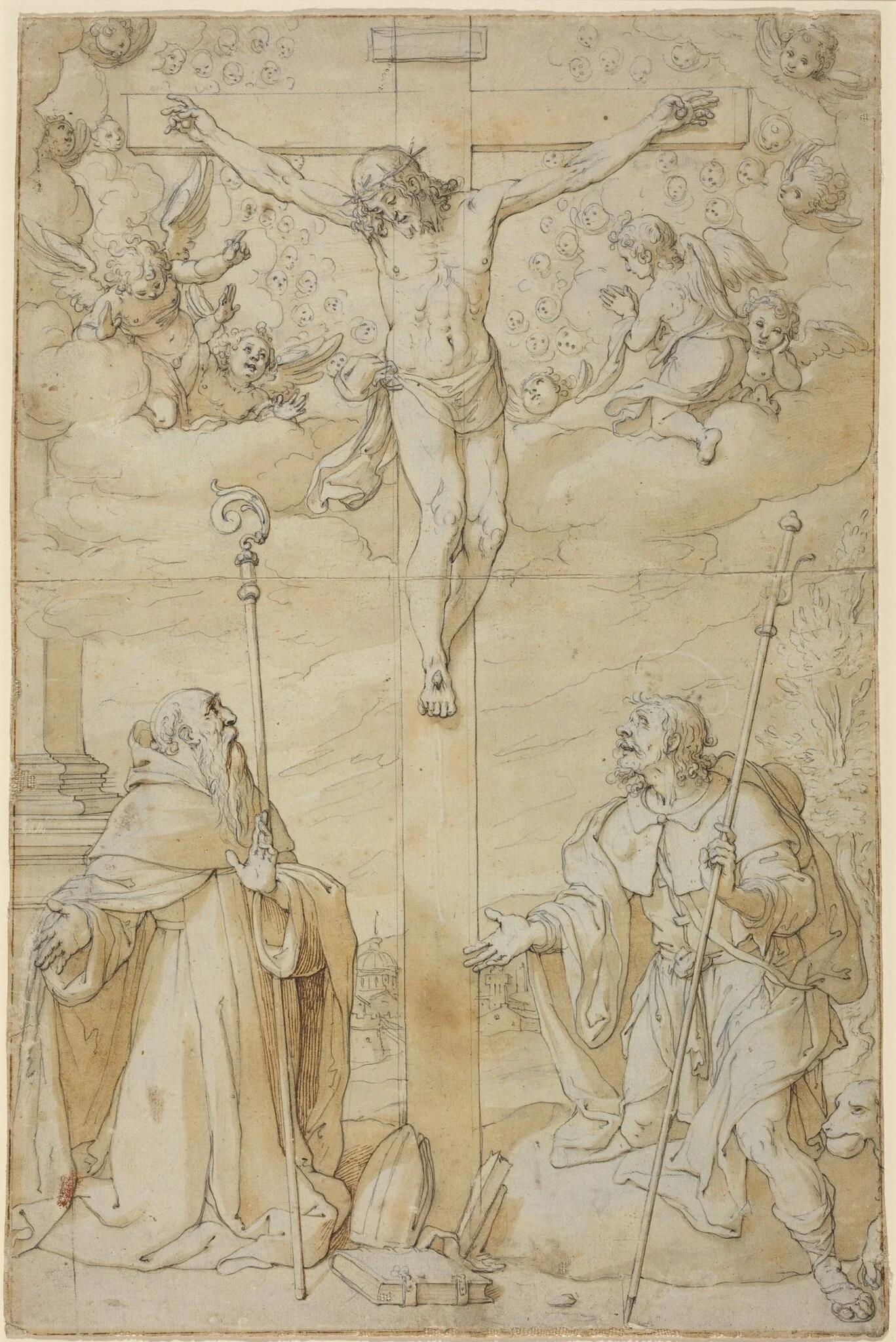 The Crucifixion with Saints Roch and Augustine, detail