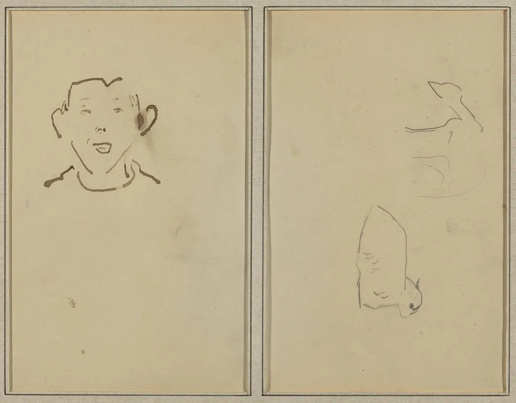 Boy's Face; Two Sheep [verso], by Paul Gauguin, ink, 1886